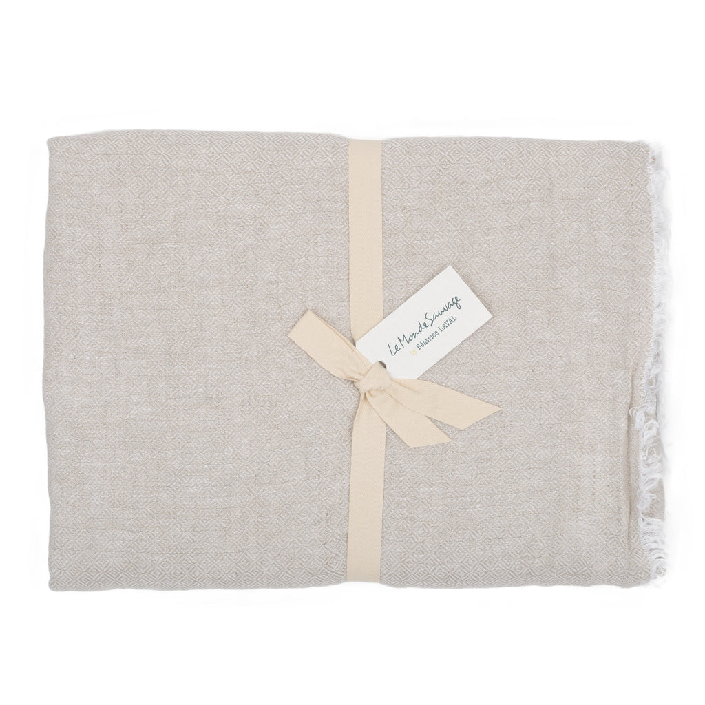 Rideau panneau en lin chevron blanc