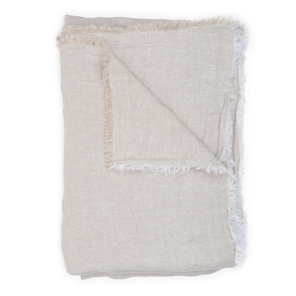 Rideau panneau en lin chevron blanc