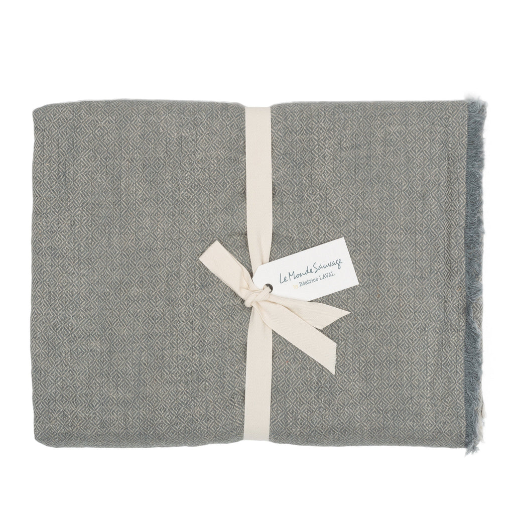 Rideau panneau en lin chevron Acier