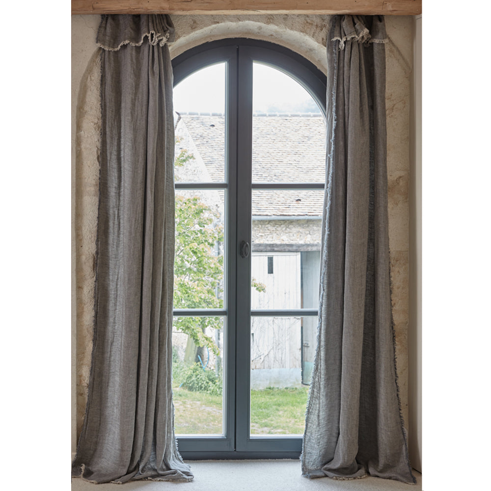 Chevron Linen Panel Curtain Steel